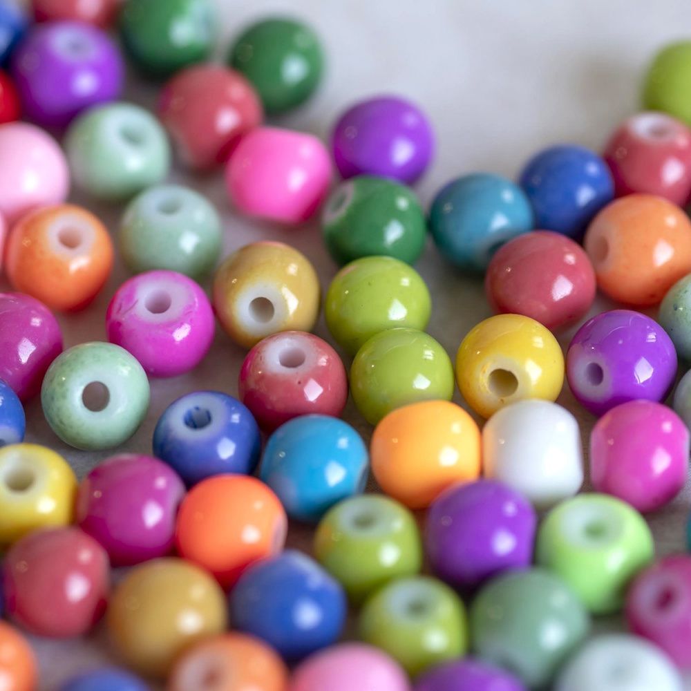 бусина, стекло "бейкер", цветовой микс, 6 мм