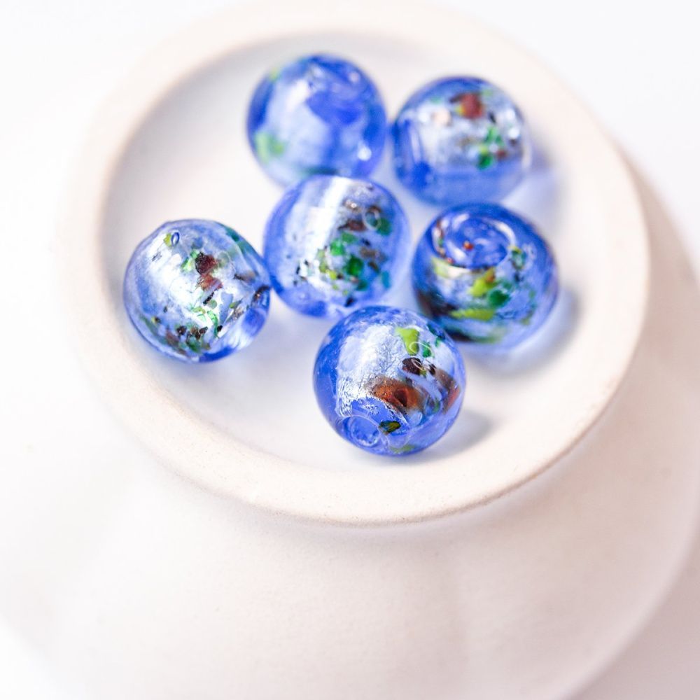 бусина, стекло с фольгой,  цвет лавандовый, 12 мм