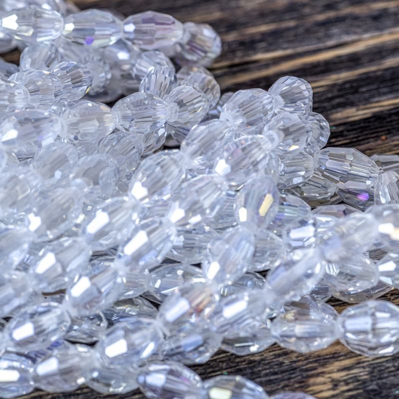 бусина, стекло овальная, граненая, цвет прозрачный ав, 8х6 мм