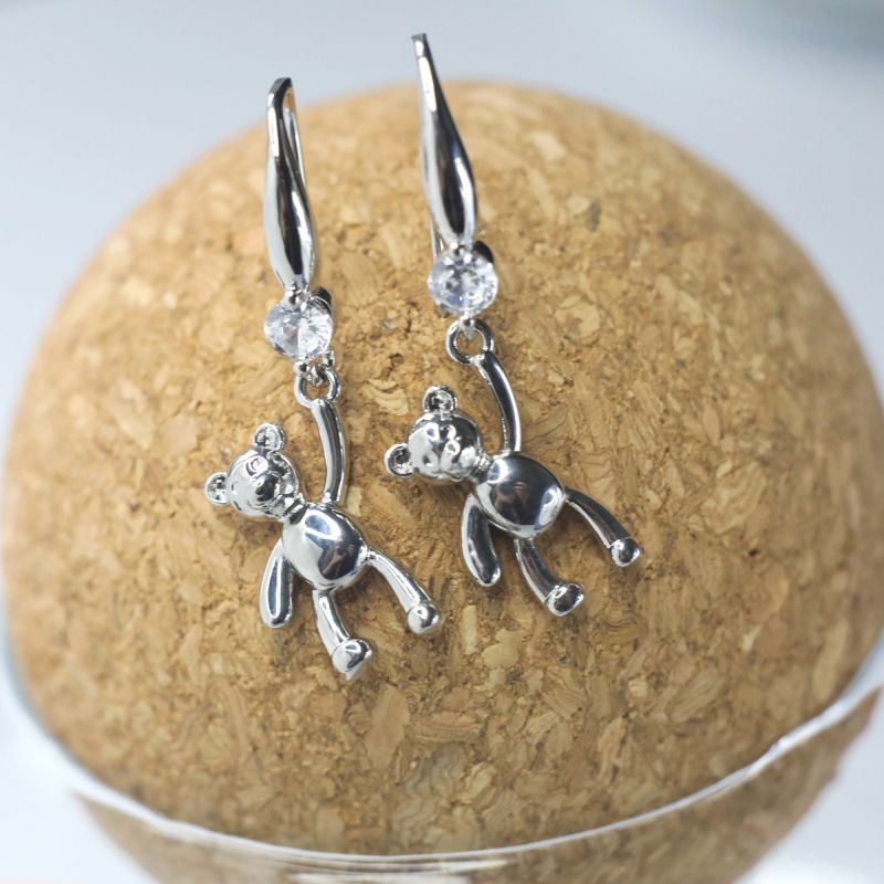 швензы "мишутка", с цирконием, цвет платина, 35 мм 