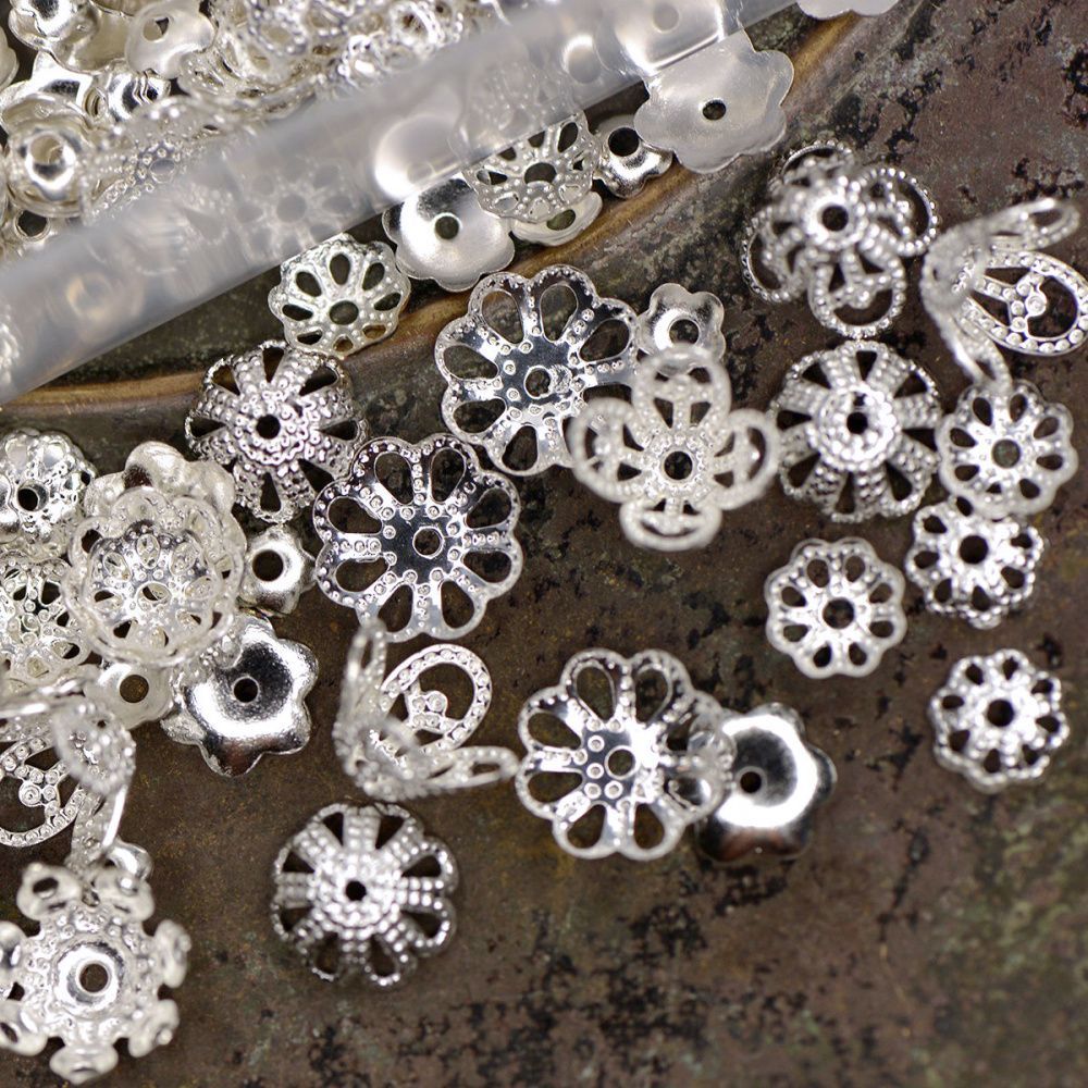 набор шапочек металлических, цв. серебро, в органайзере