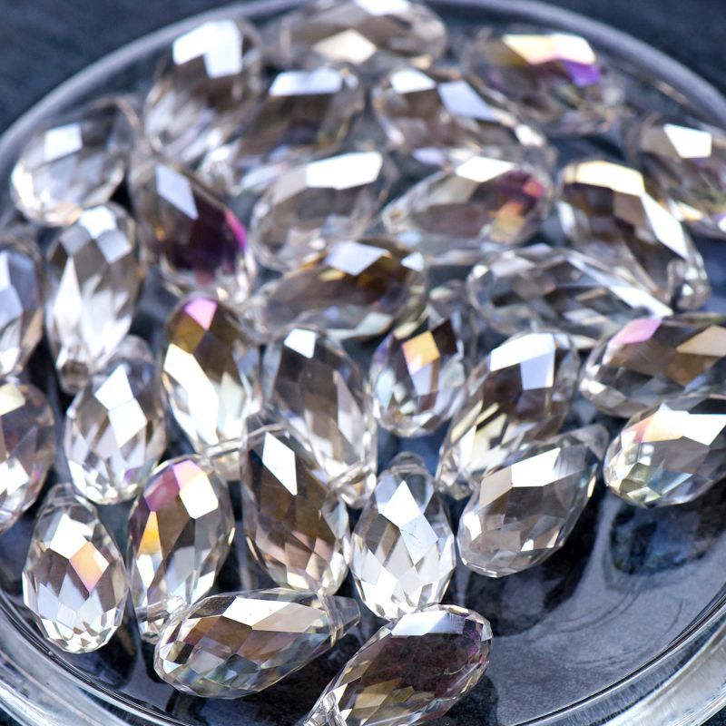 бусина "капля", граненая, стекло, цвет прозрачный, 20х10 мм