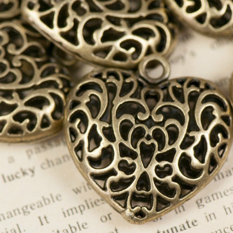 подвеска металлическая "сердечко", цвет античная бронза, 35х34.5х11 мм