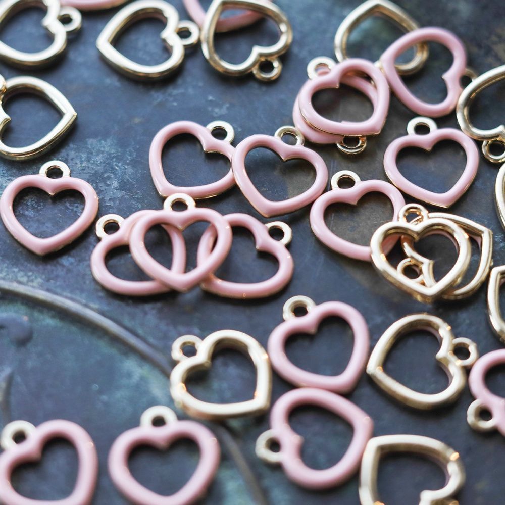 подвеска металлическая "сердечко", эмаль, цвет розовый, 14x13x1.6 мм