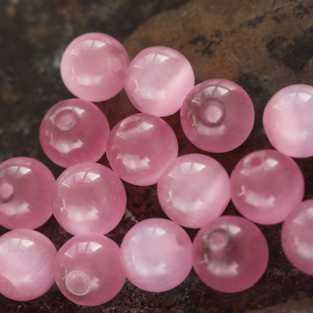 бусина "кошачий глаз", стекло, цвет яркий розовый, 8 мм