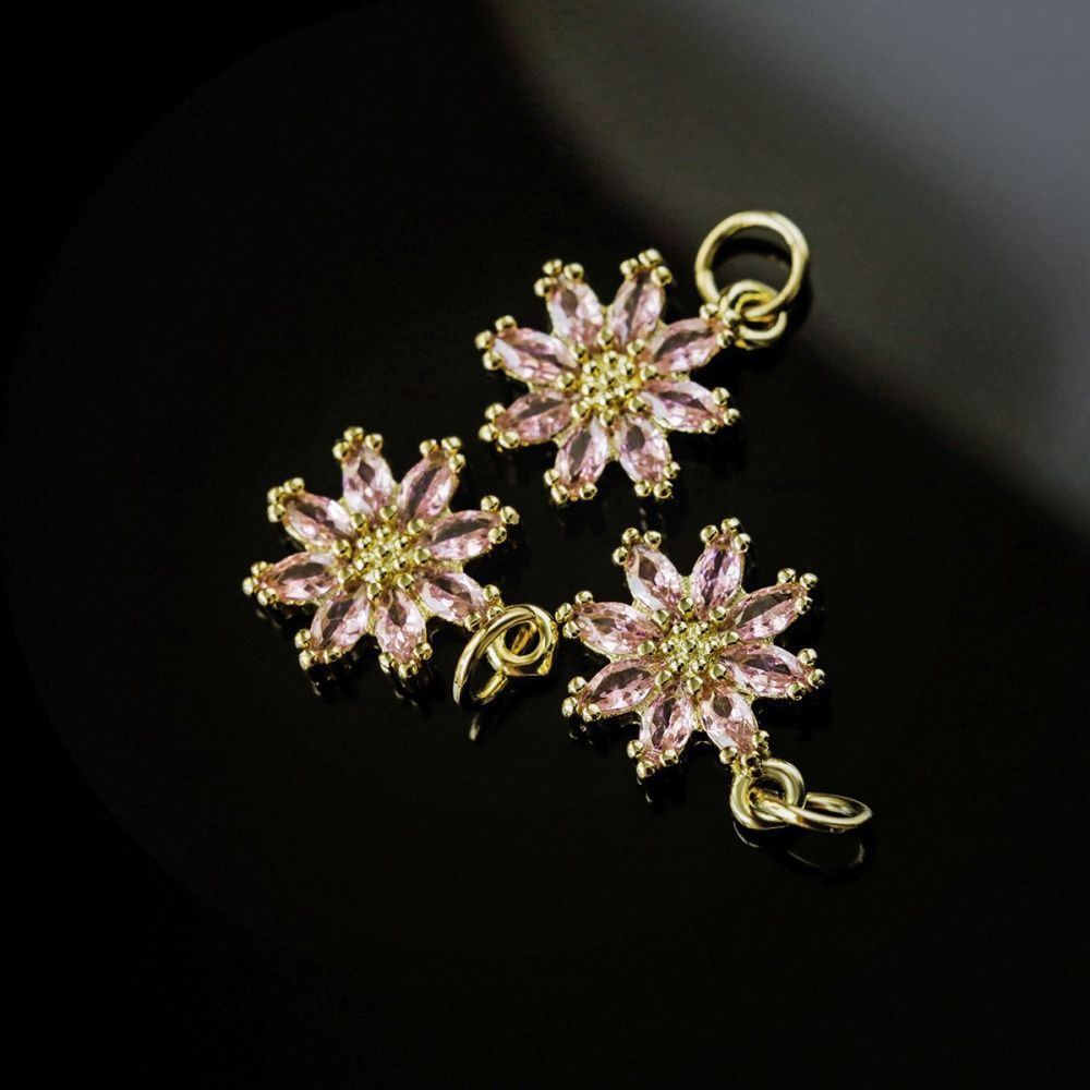 подвеска металл "сакура", позолота/розовый, 14.5x12x3 мм