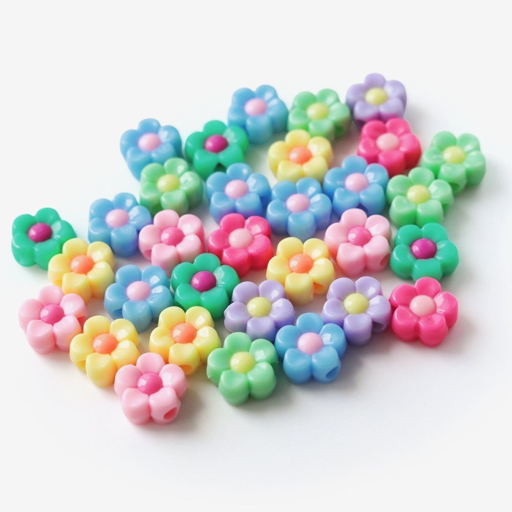 бусина, акрил "незабудка", разноцветный микс, 12x12.5x6 мм