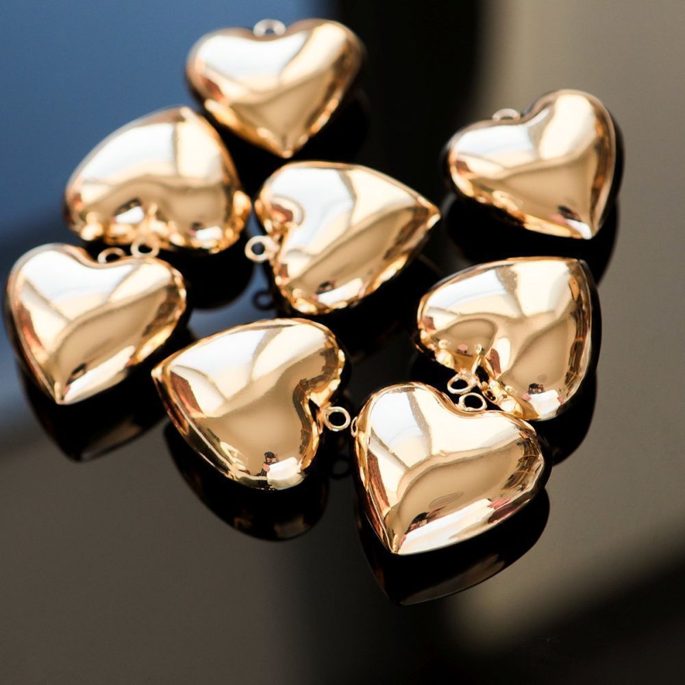 подвеска металл "сердце 3д", позолота, 36.5x35.5x17 мм