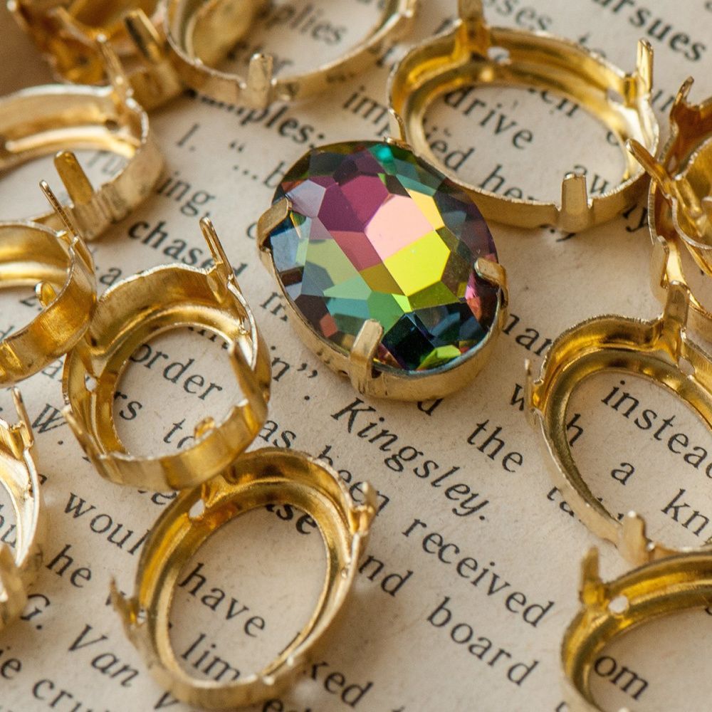 цапы для стразов овальные, открытые, цвет золото, 18х13 мм