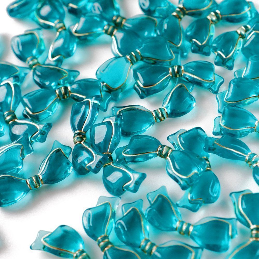 бусина, акрил "бантик-антик", цвет сине-зеленый, 13.5x29x6 мм