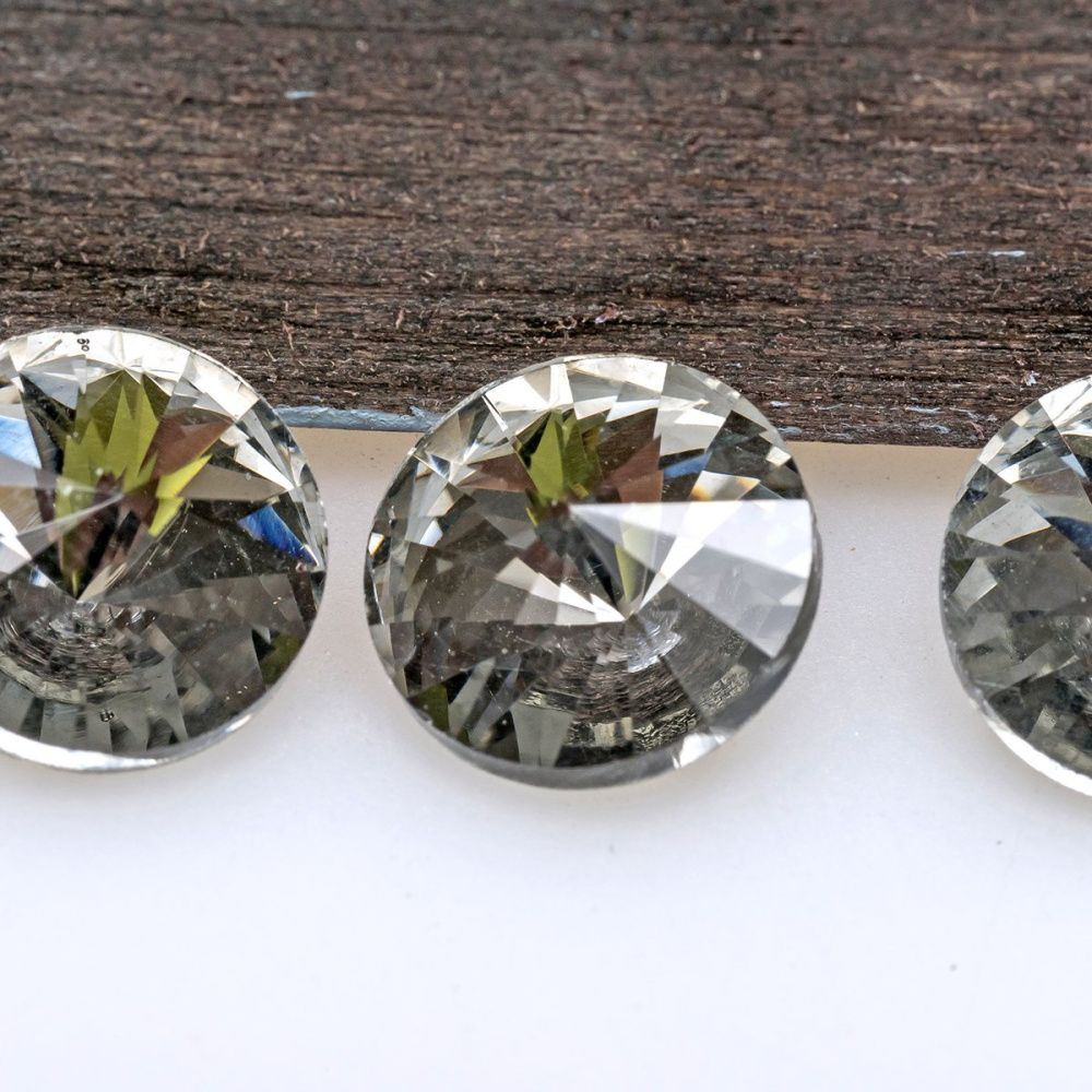 кабошон стекло риволи, цвет черный прозрачный, 12 мм