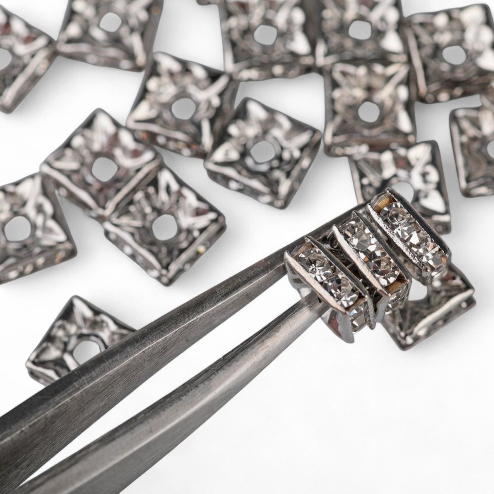 разделитель со стразами, квадрат, цвет платина/cristal, 6х6х3 мм