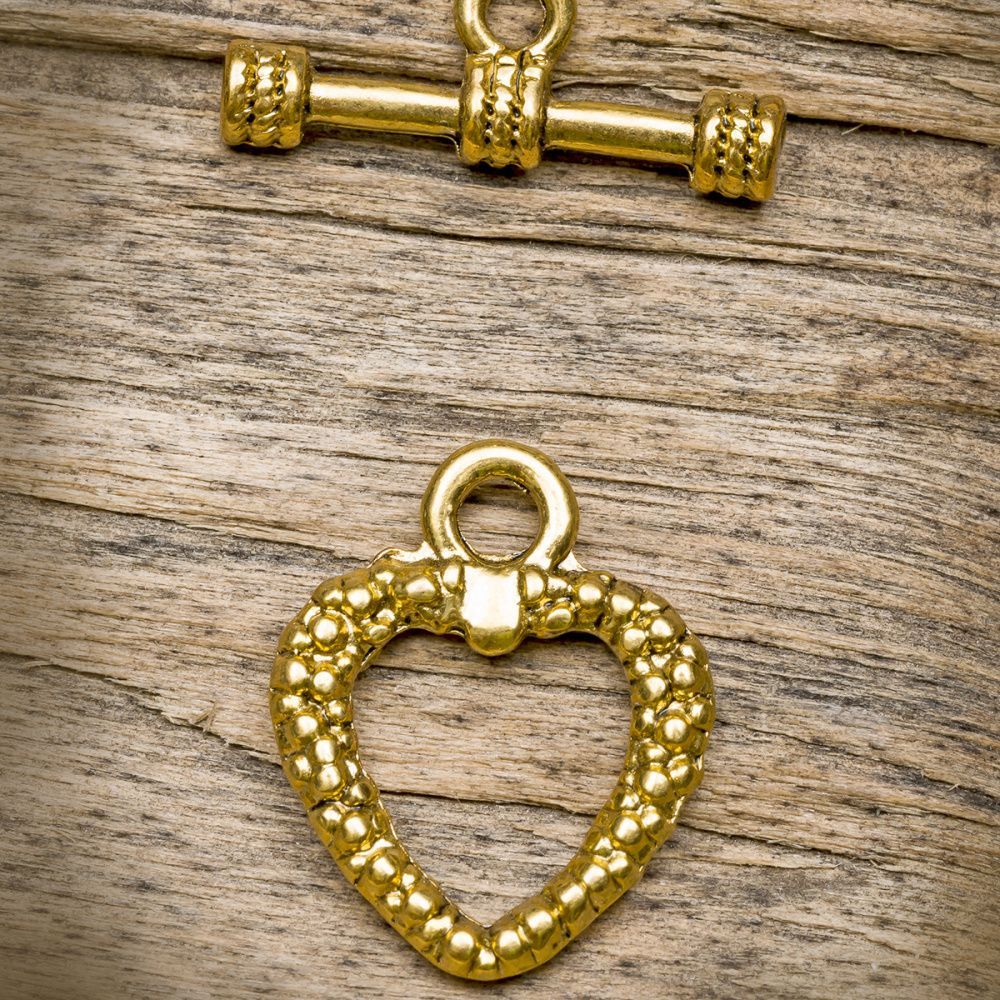 тоггл "сердечко", цвет античное золото, 16х19 мм - 20х8х2 мм