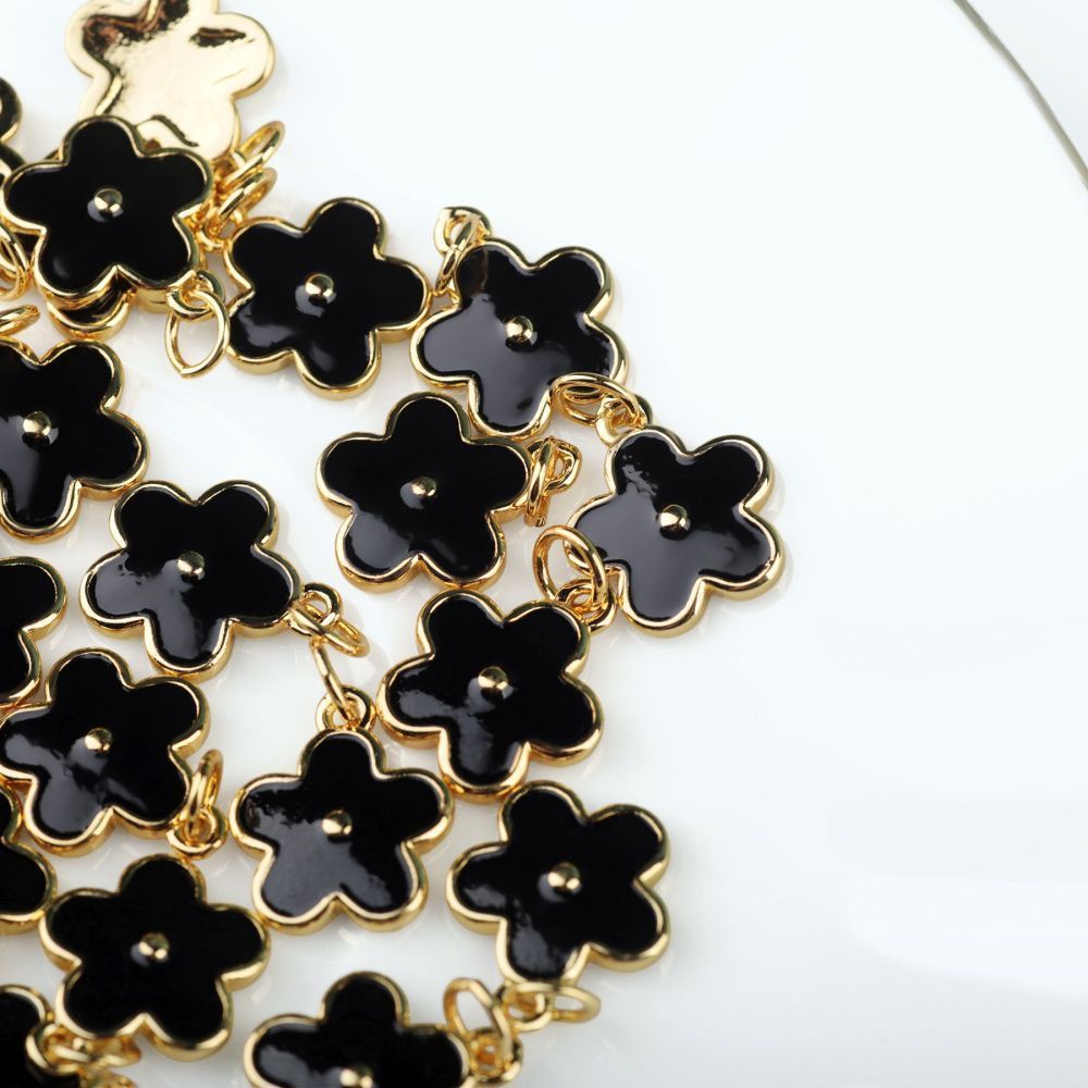 подвеска металл "незабудка", позолота/чёрный, 14.5x12x1.3 мм