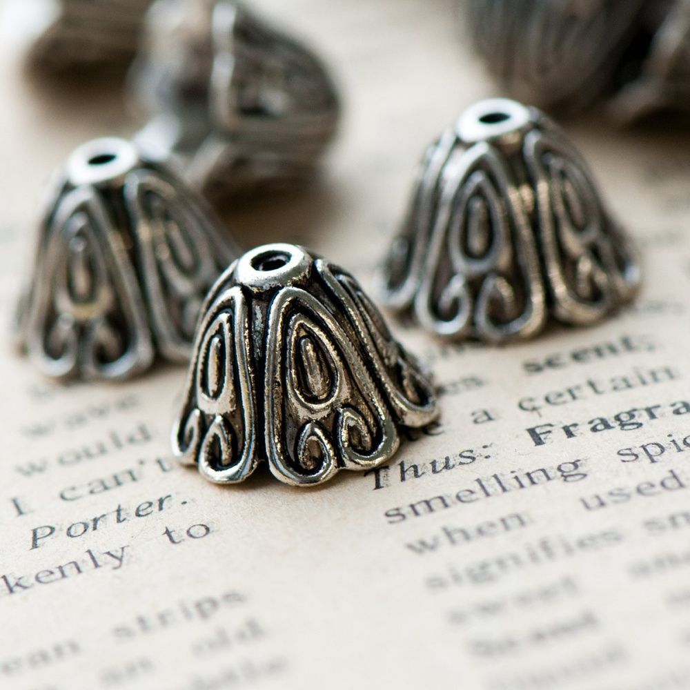 колпачок для бусин "марушин", цвет античное серебро, 15x10 мм