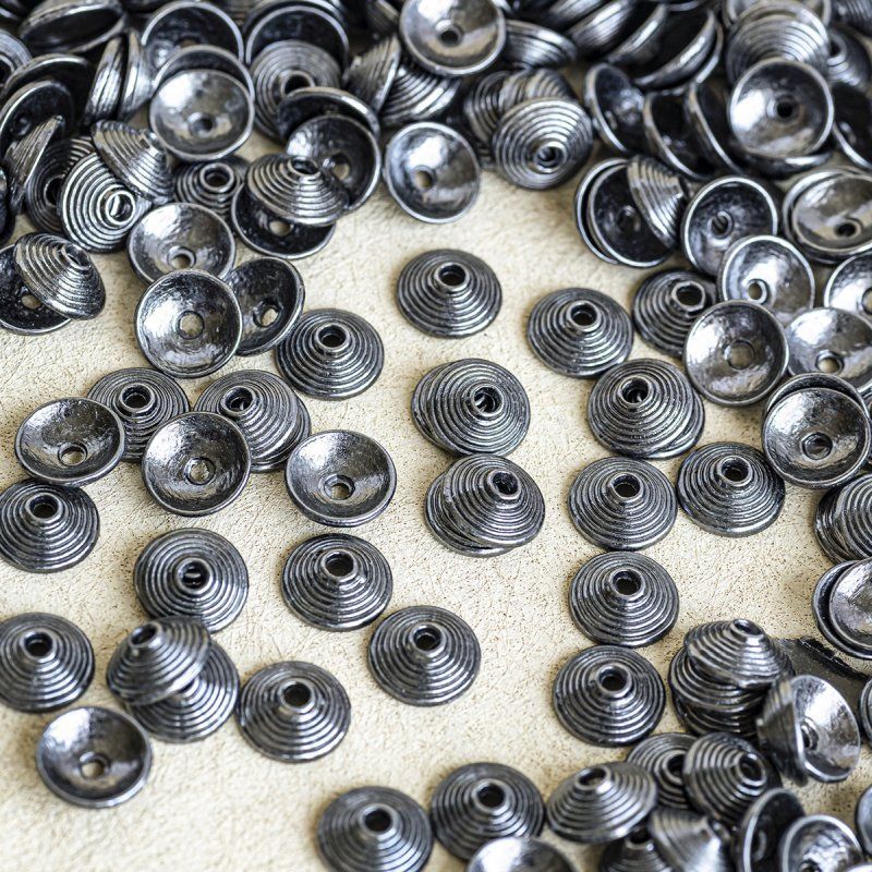 шапочка для бусин "диск", цвет черный, 10х3 мм