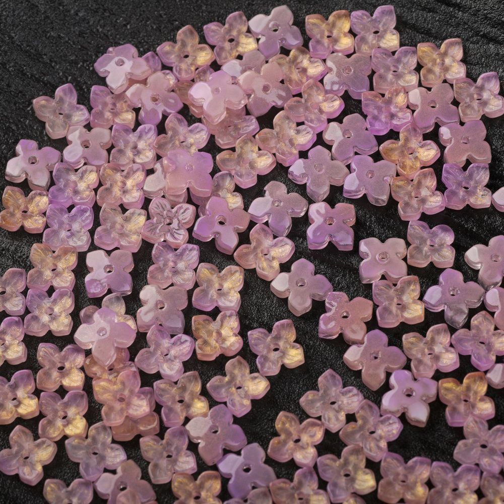 бусина "вероника", стекло, цвет розовый, 10x10x3.5 мм