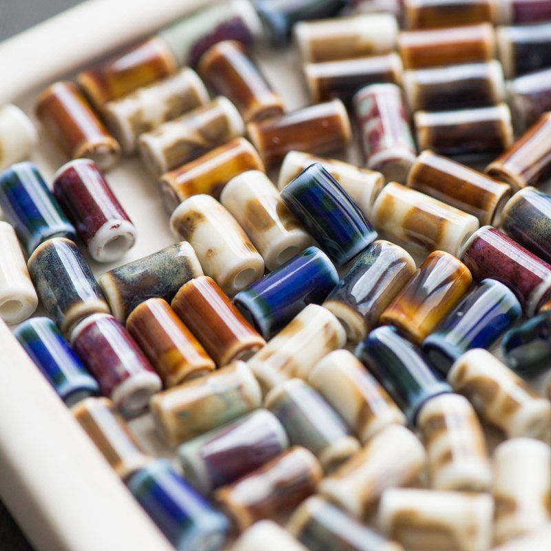 бусина, керамика "колонна-антик", цветовой микс, 10.5х6 мм