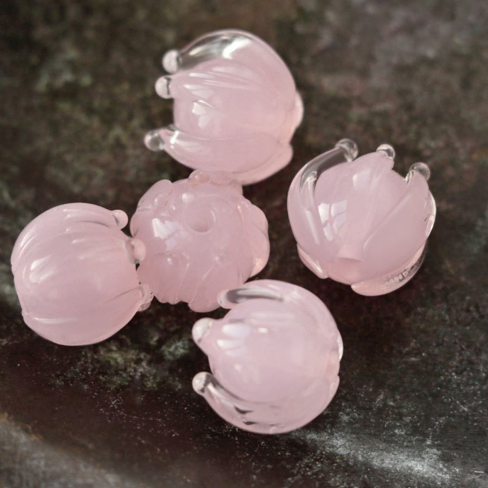 бусина, лэмпворк "бутончик", стекло, цвет розовый, 11x12 мм