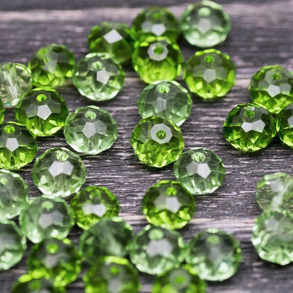 бусина, стекло абакус 8, граненая, цвет лайм, 8х6 мм