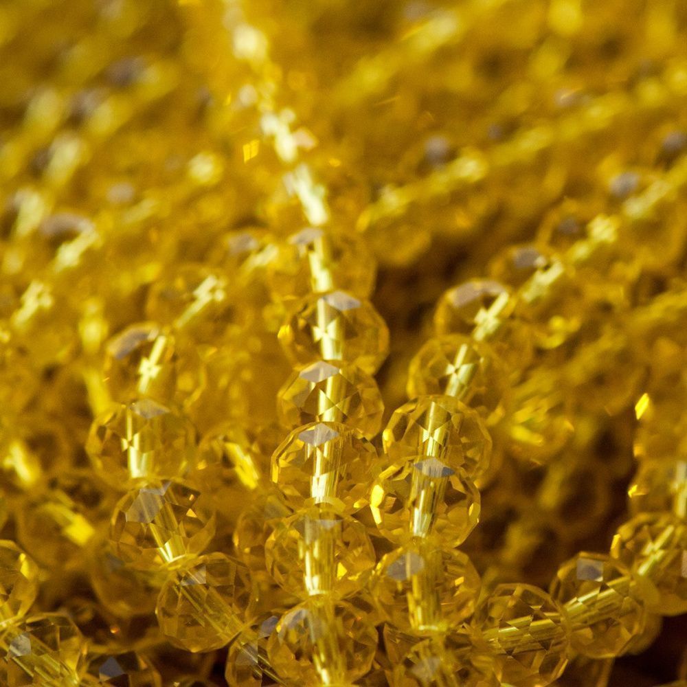 бусина, стекло абакус 8, граненая, цвет желтый, 8х6 мм