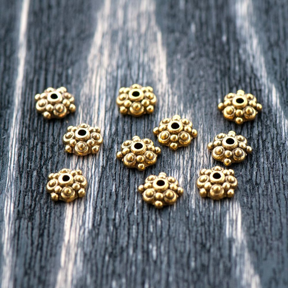 шапочка для бусин "заклепка", цвет античное золото, 8х3 мм