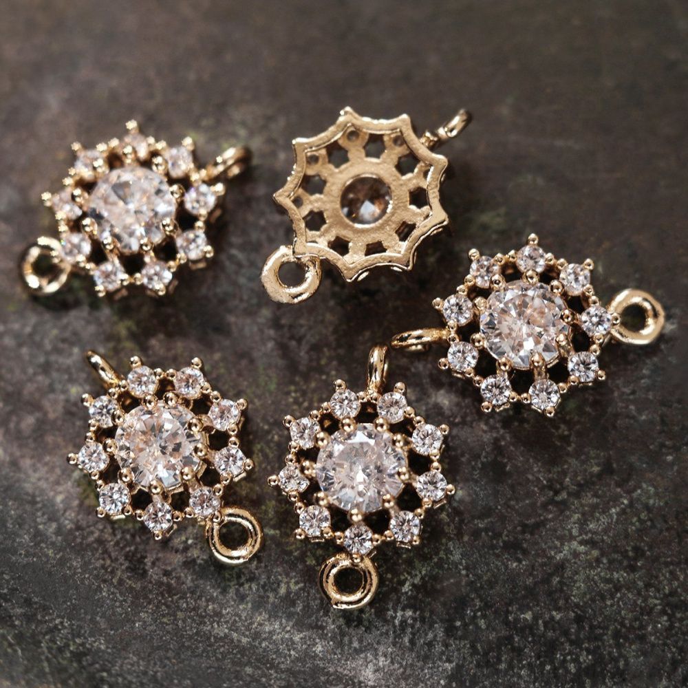 коннектор "блум" со стразами, золото/прозрачный, 16x11x5 мм