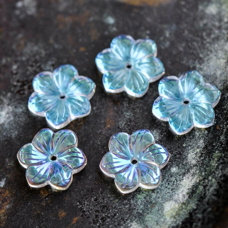 бусина "гепатика", стекло, цвет прозрачный ав, 15x13.5x3.5 мм