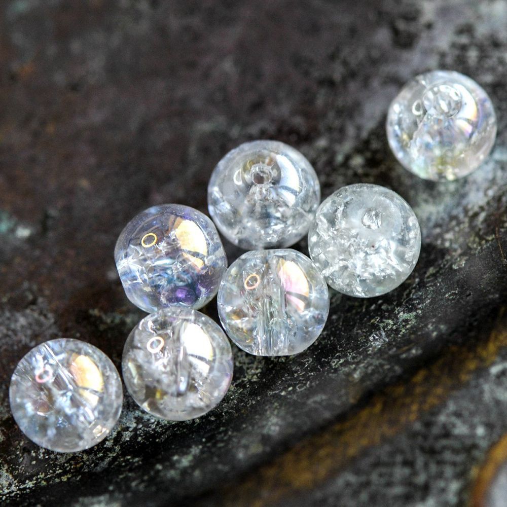 бусина, стекло "кракле", цвет прозрачный/радужный, 8 мм