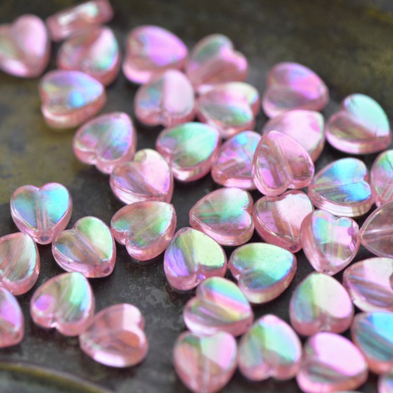 бусина, акрил "радужные сердечки", цвет розовый ав, 8х8х3 мм