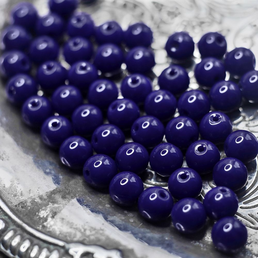 бусина, стекло 8, цвет темно-синий, 8 мм