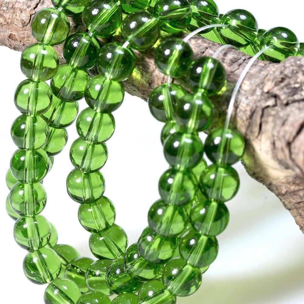 бусина, стекло 8, цвет зеленый темный, 8 мм