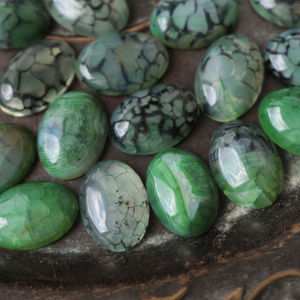 кабошон агат овальный, цвет зеленый, 25x18x6.5 мм