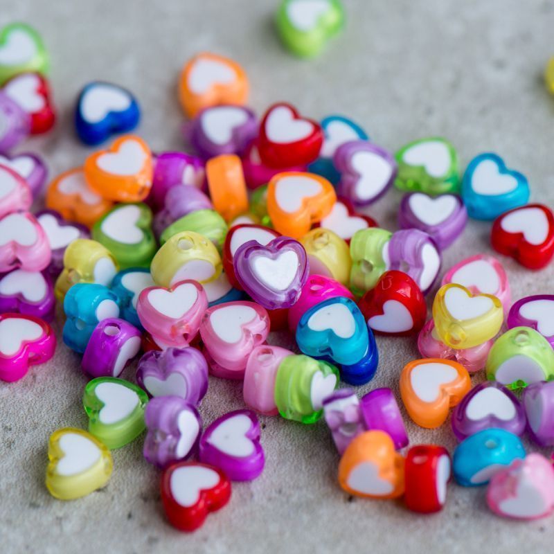 бусина, акрил "сердечки", цветовой микс, 8x7x4 мм