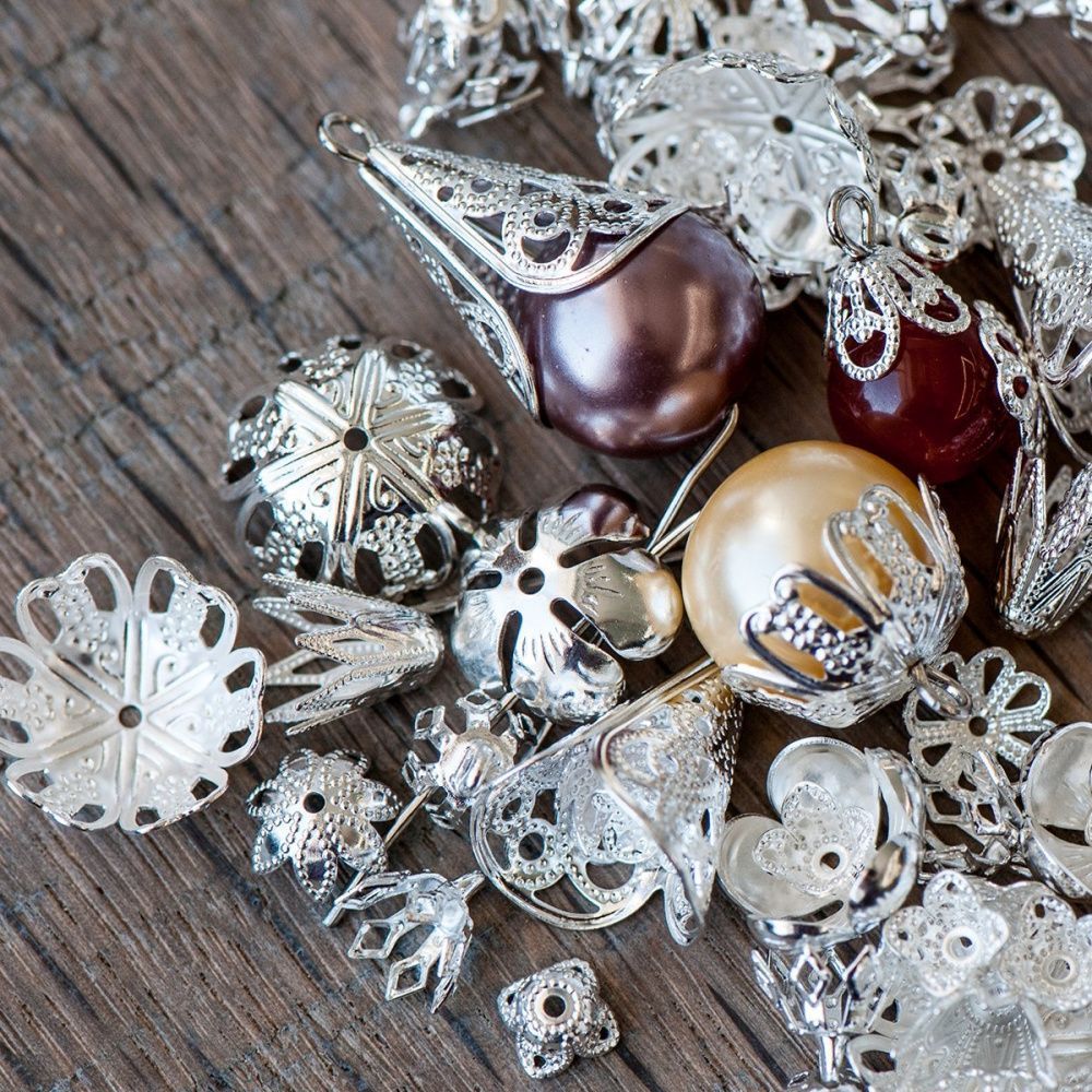 набор шапочек металлических, цв. серебро, в органайзере