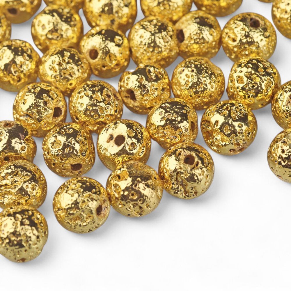 бусина лава натуральная 6, цвет золотой металлик, 6 мм