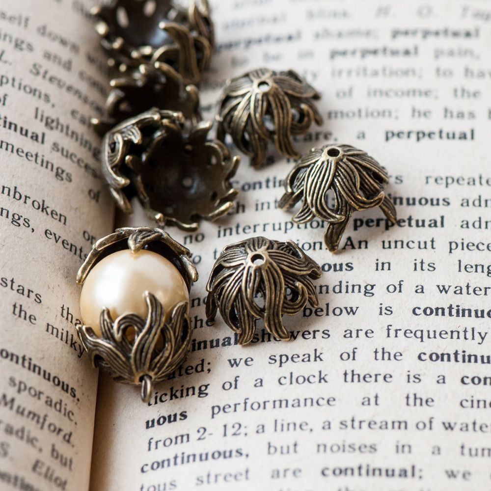 шапочка для бусин "люпин", цвет античная бронза, 15х15х10 мм