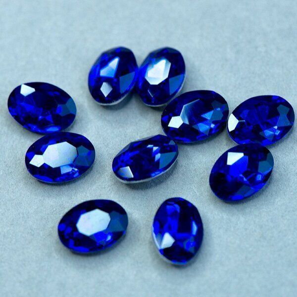 кабошон стекло кристалл, овальный, цвет sapphire, 14х10 мм