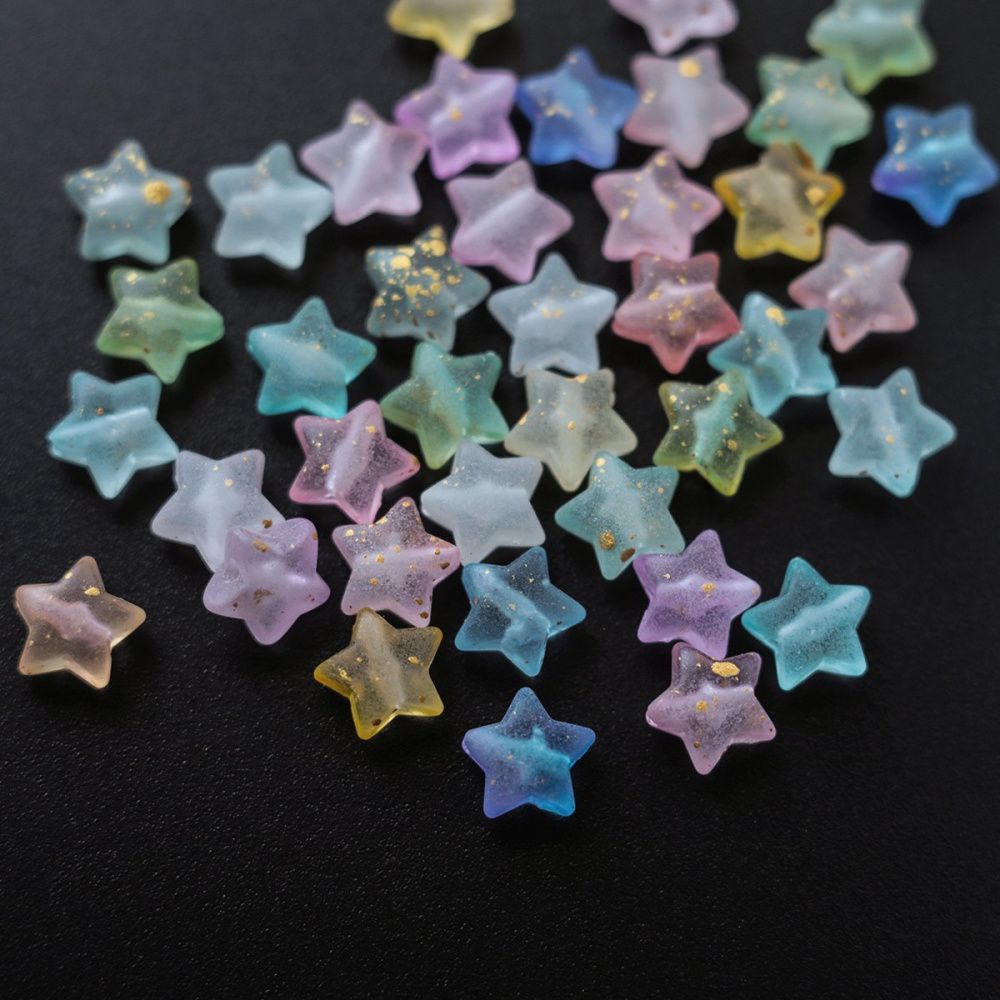 бусина, акрил "звездочка", матовая с фойлом, пастельный микс, 9x10x5 мм
