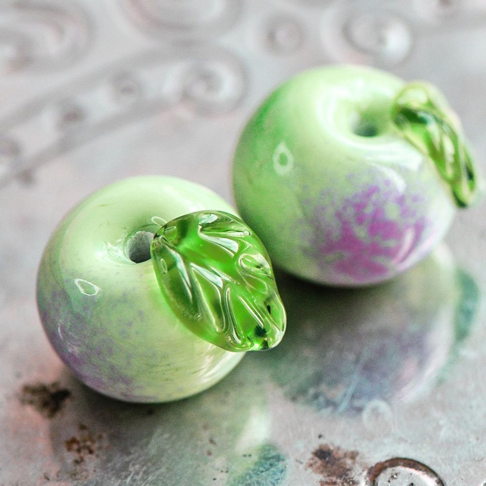 бусина, мурано "яблоко", зеленый, 15х14 мм