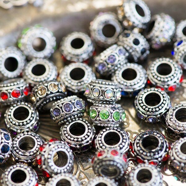 ес бусина "роскошь 2", стразы, цвет платина, 10х6 мм