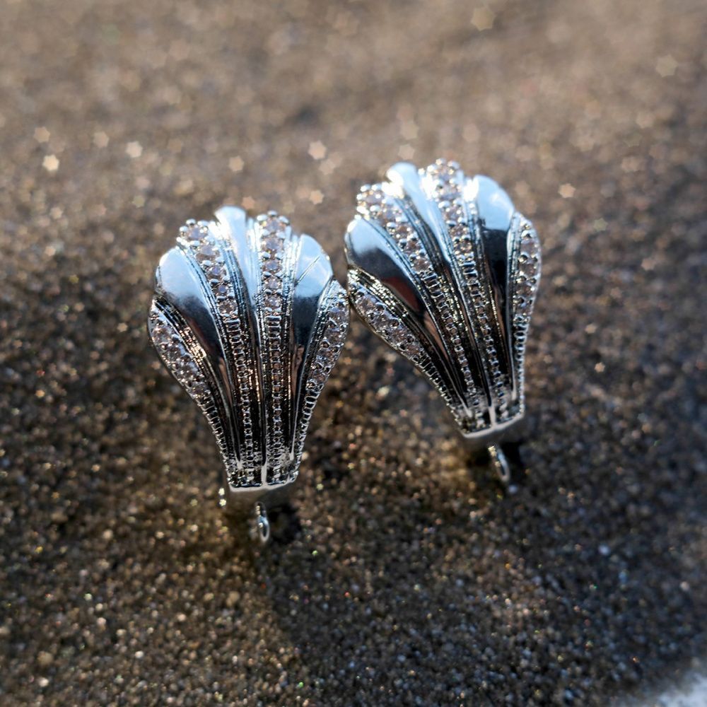 швензы "шелл", с цирконием, покрытие платиной, 23x12.5 мм 