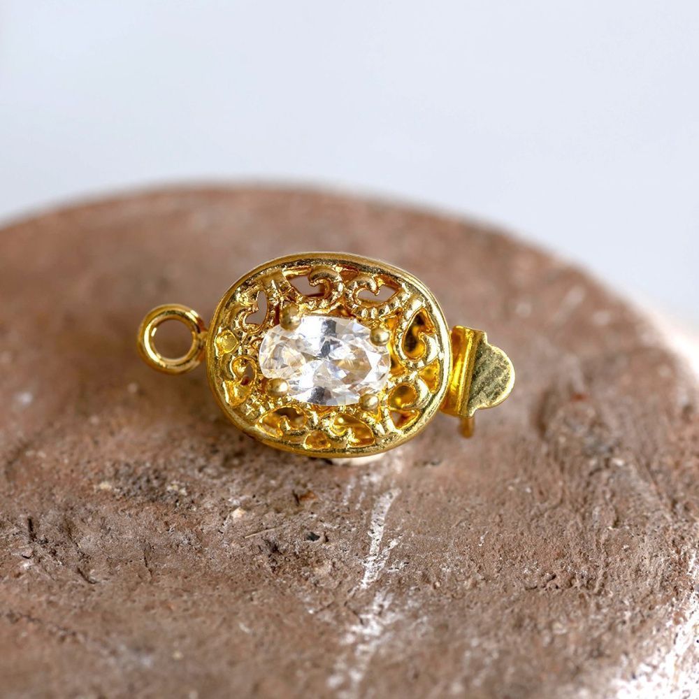 замок для украшений "люкарна", стразы, цвет золото, 19x10x6 мм