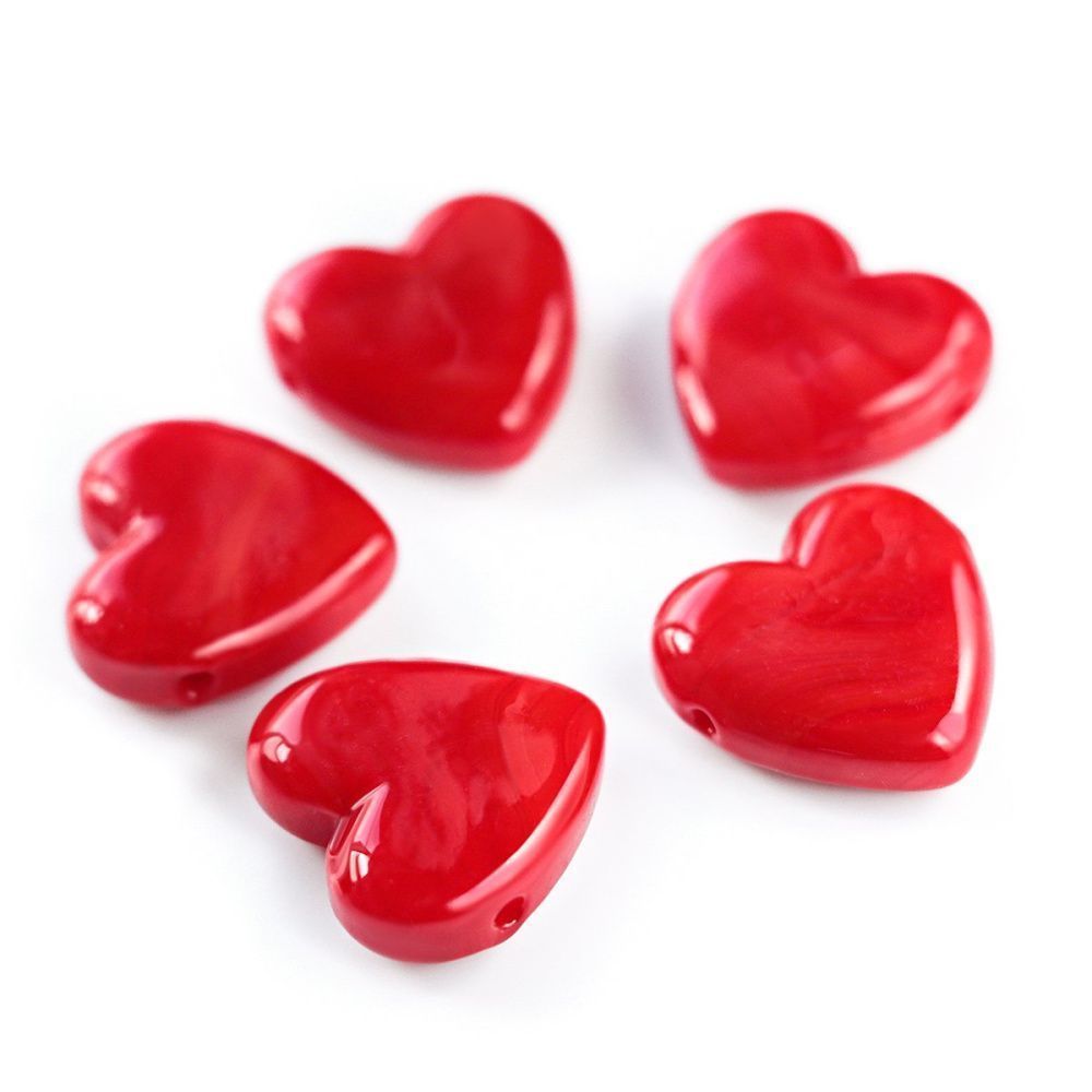 бусина, лэмпворк "сердце", стекло, цвет красный, 20x20x7 мм