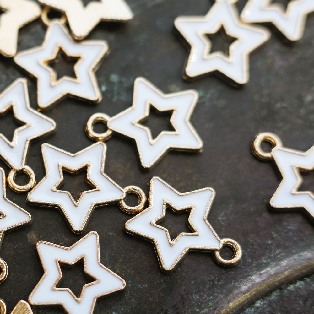 подвеска металлическая "стар", эмаль, цвет белый, 16x14x2 мм