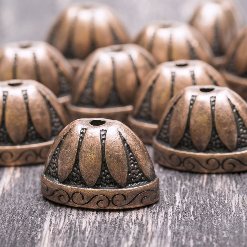 колпачок для бусин "росинка", цвет красная медь, 14х2х12 мм