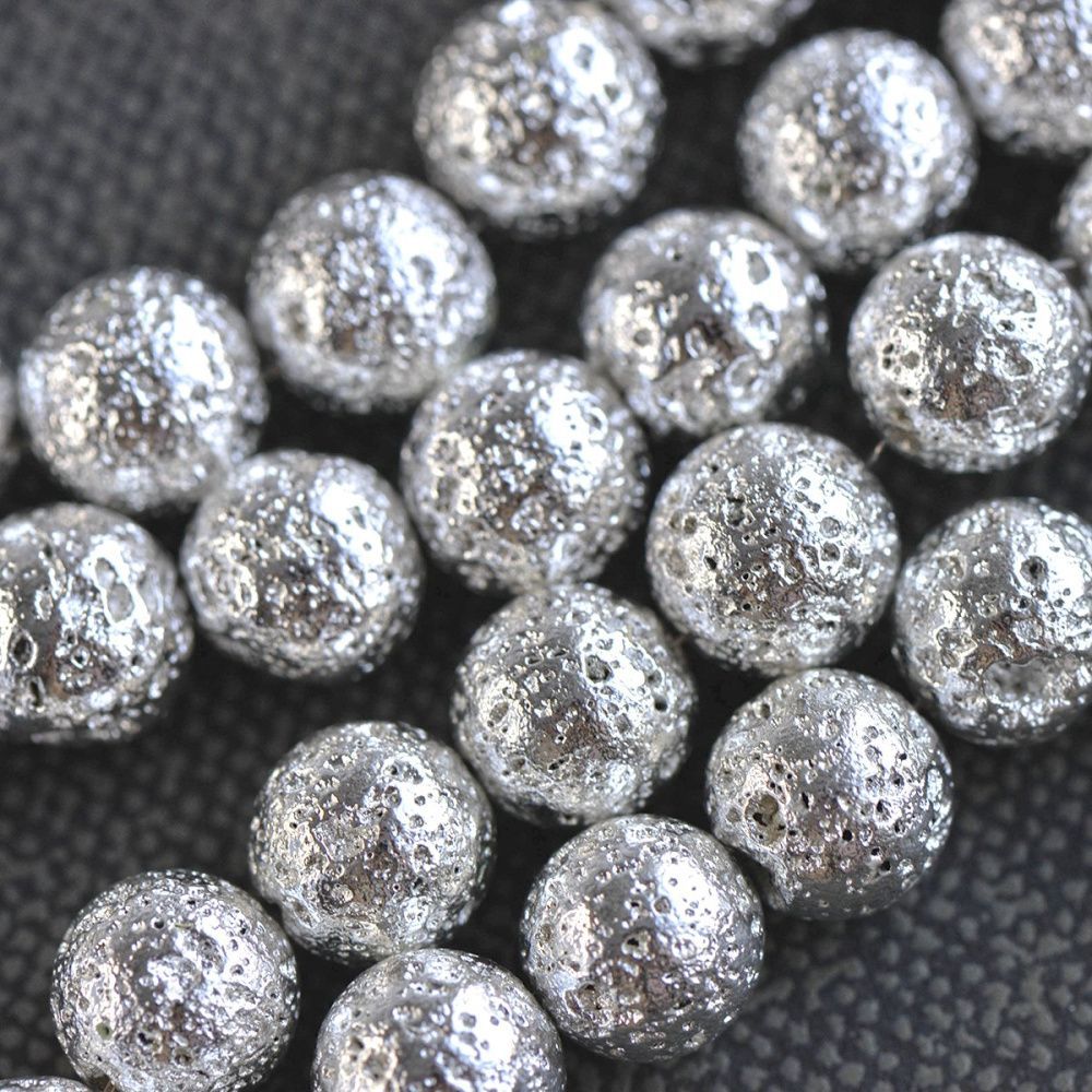 бусина лава натуральная 10, цвет серебряный металлик, 10 мм