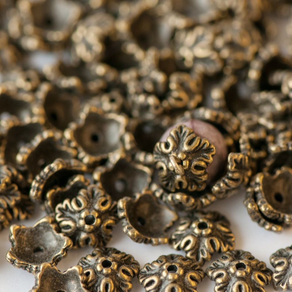 шапочка для бусин "барокко", цвет античная бронза 10х4 мм