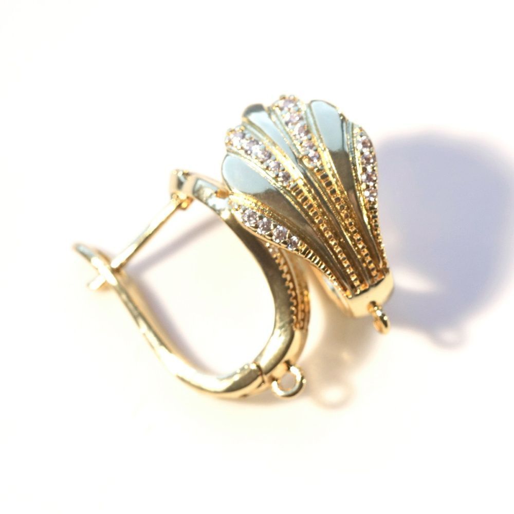 швензы "шелл", с цирконием, позолоченные, 23x12.5 мм 