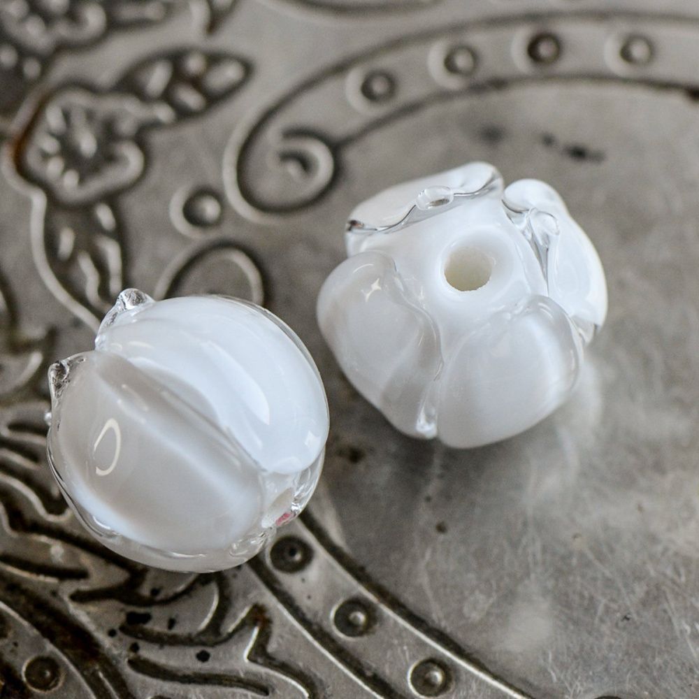 бусина, мурано "бутончик", белый, 13х12 мм